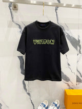 Louis Vuitton LV T-shirt Front and Back Creative Line Letter Embroidery LOGO Logo Crew Neck Short Sleeve Pure Cotton Unisex T T-shirt OS Loose Fit Casual T-Shirt