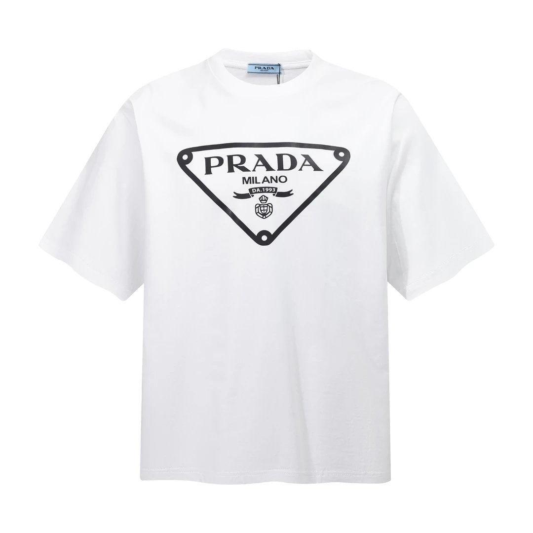 PRADA T-shirt Chest Triangle Mark logo Printed round Neck Short Sleeve25ss New Pure Cotton Unisex Style T T-shirt OS Loose Fit Base Shirt Short Sleeve Top T-Shirt