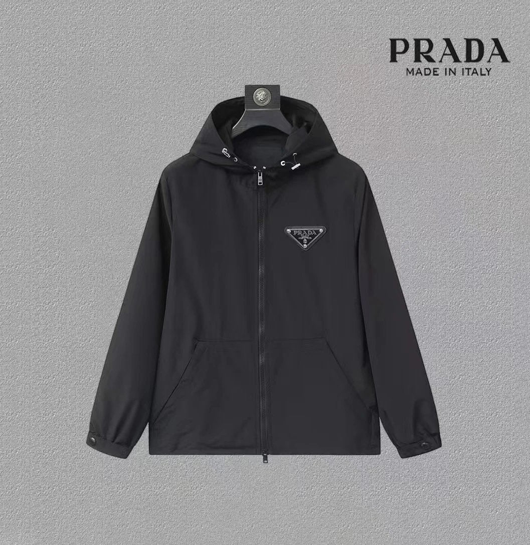 PRADA Jackets Predecessor Triangle Mark logo Short Jacket with Towel Embroidery American Style Letters Unisex Streetwear Jacket