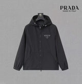 PRADA Jackets Predecessor Triangle Mark logo Short Jacket with Towel Embroidery American Style Letters Unisex Streetwear Jacket