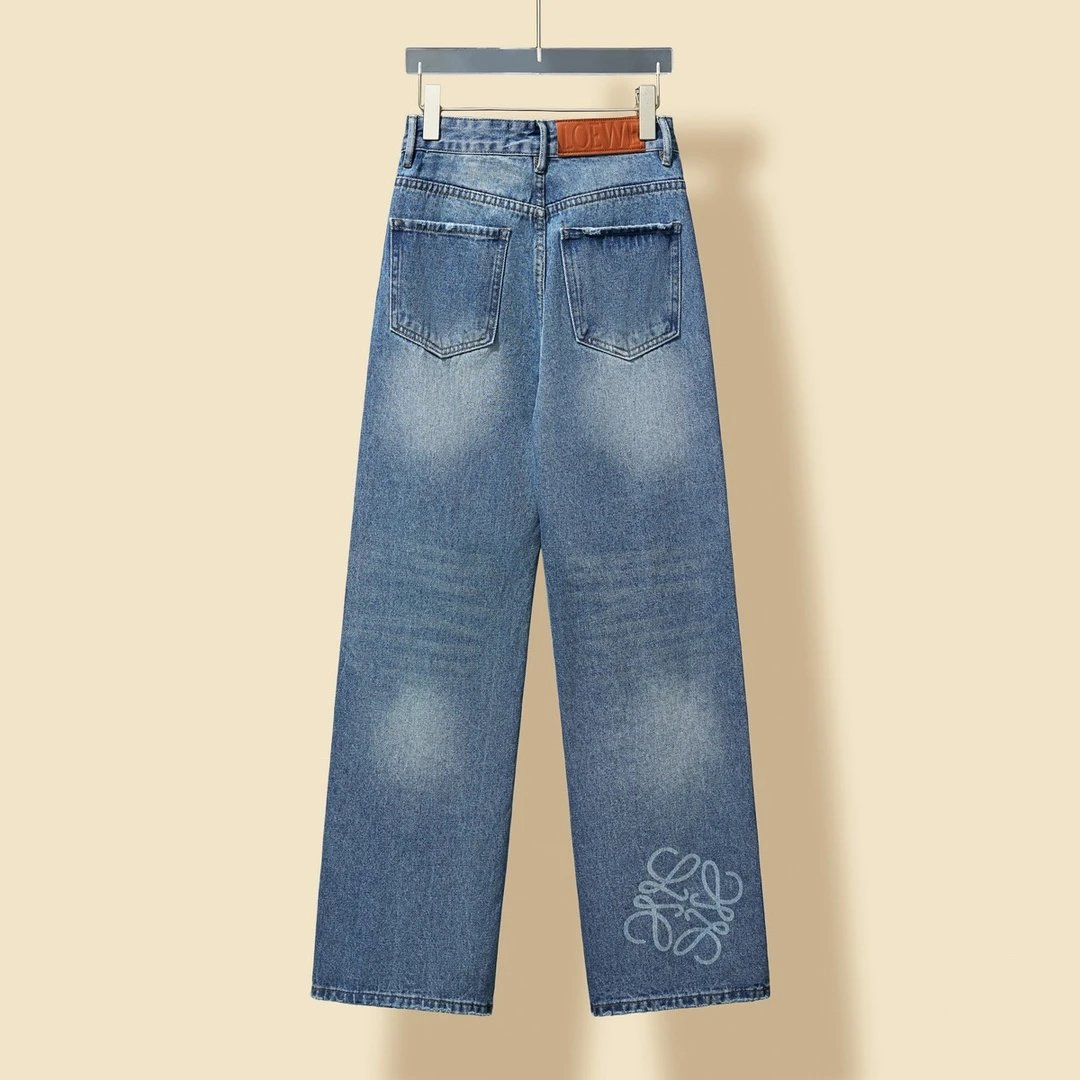 LOEWE Jeans Printed Denim Long Pants for Women Versatile Casual