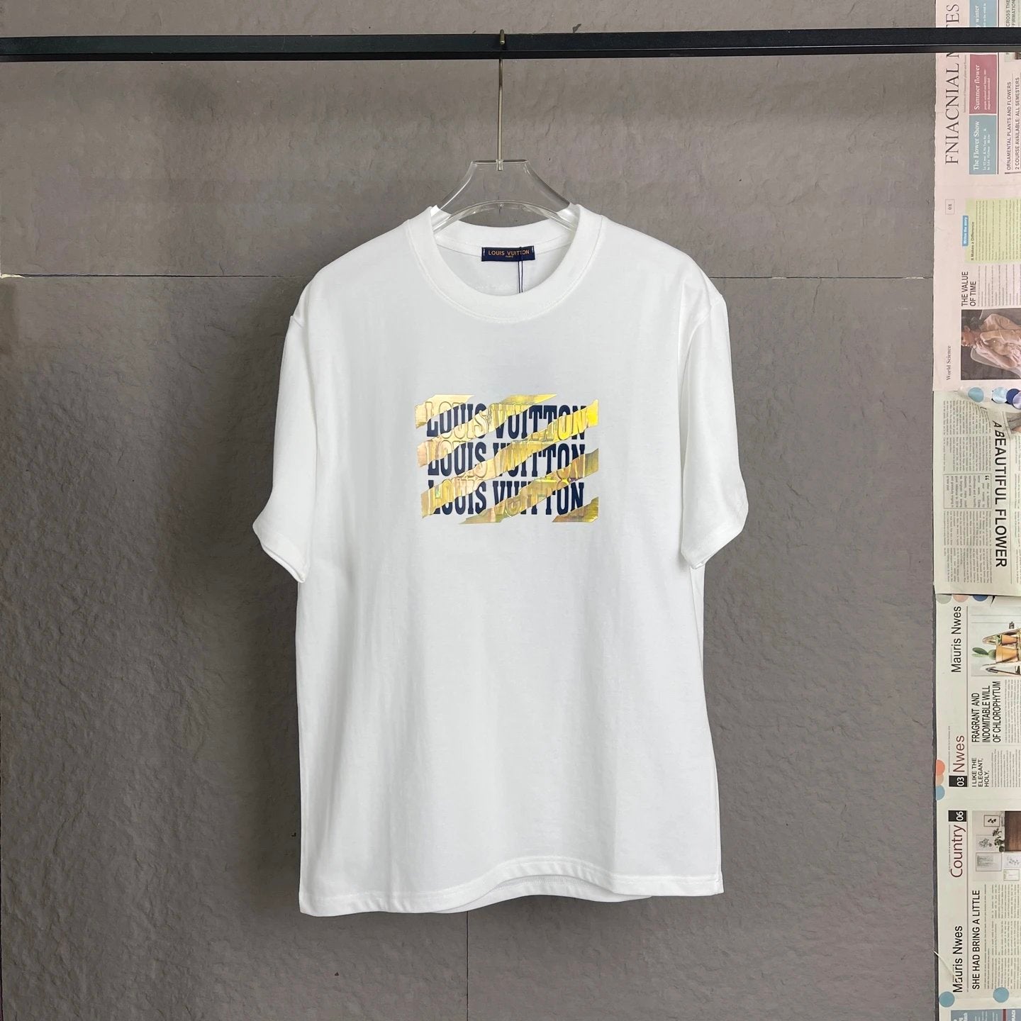 Louis Vuitton LV T-shirt Chest Stripe Letter Embroidery Patch logo round Neck Short Sleeve25ss New Pure Cotton Unisex Style T Casual T-Shirt Base Layer Shirt OS Loose Fit Half Sleeve Top Plus Size