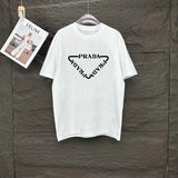 PRADA T-shirt Triangular Letter Print on the Chest logo round Neck Short Sleeve25ss New Pure Cotton Unisex Style T Casual T-Shirt Base Layer Shirt OS Loose Fit Half Sleeve Top Plus Size