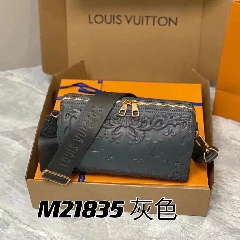 Louis Vuitton LV Men's Bag Top version 【】M21835Gray White Full Leather Embossed Men's Pillow Bag CITYKEEPAL Men's Shoulder Messenger Bag Travel Bag