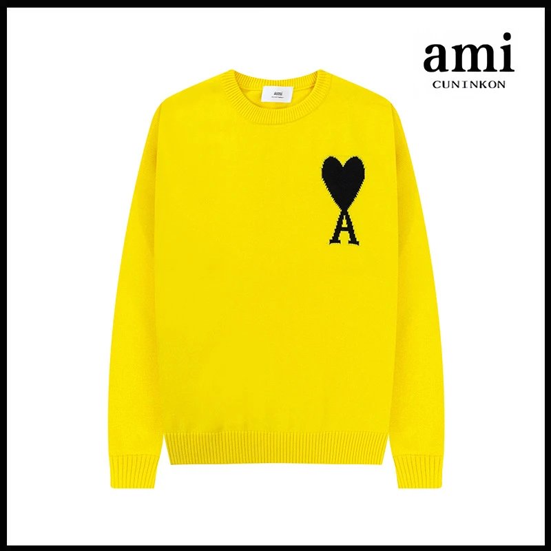 Ami Sweater Knitwear Classic round Neck Big Heart Jacquard Pullover Sweater Loose and Idle Sense Casual Couple Outfit-CY