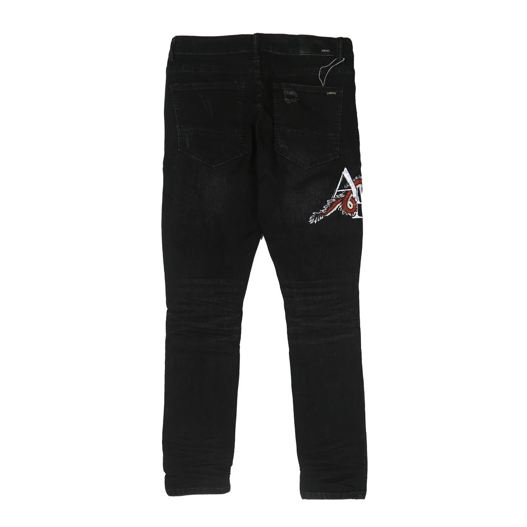 Amiri Jeans New Style Jeans Washed Ripped Embroidered Slim Fit Calf-Length High Waist Pants Unisex Long Pants
