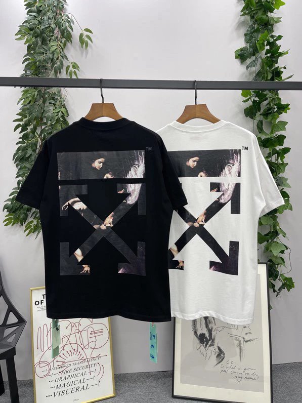 OFF-White T-shirt Top Version Letter Graffiti Splash Ink Oil Painting Twill Arrow Cartoon Short Sleeve T T-shirt Men and Women