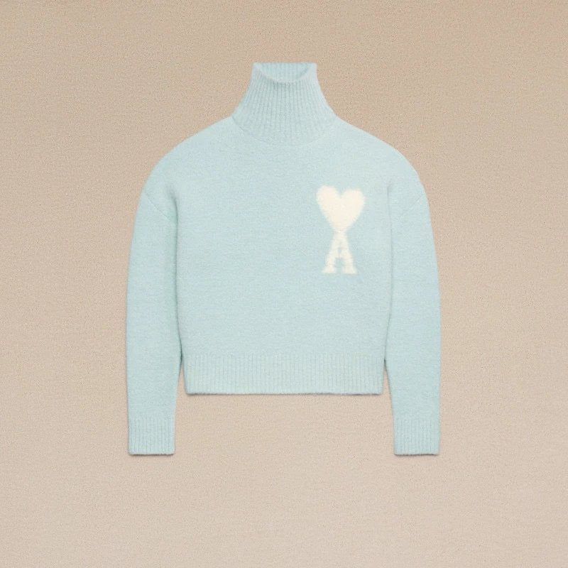 Ami Sweater Top Version23Autumn and Winter New Loose Alpaca Wool Blended Soft and Glutinous Turtleneck Love Clouds Sweater