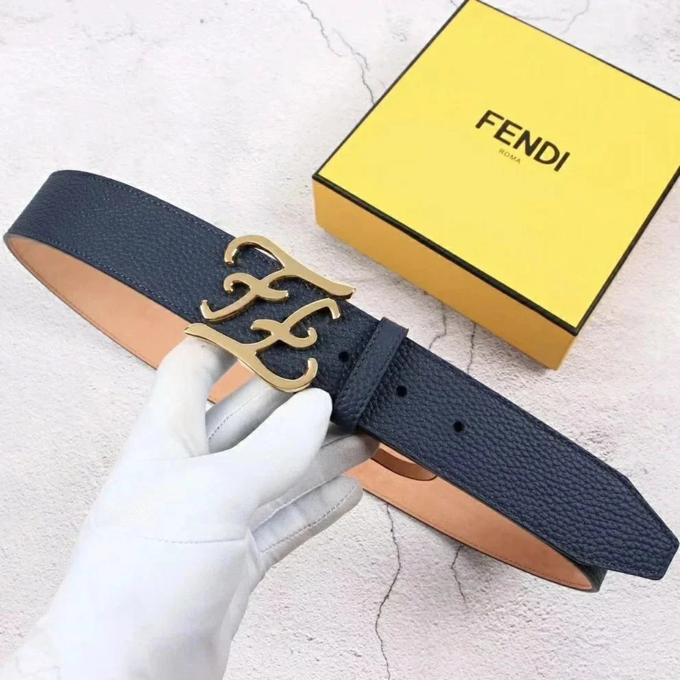 FENDI Belt Top version New European Station Monster Belt Men's Belt Genuine Leather Pure Cowhide Trendy Wild Casual Men's and Women's Brass Buckle Belt