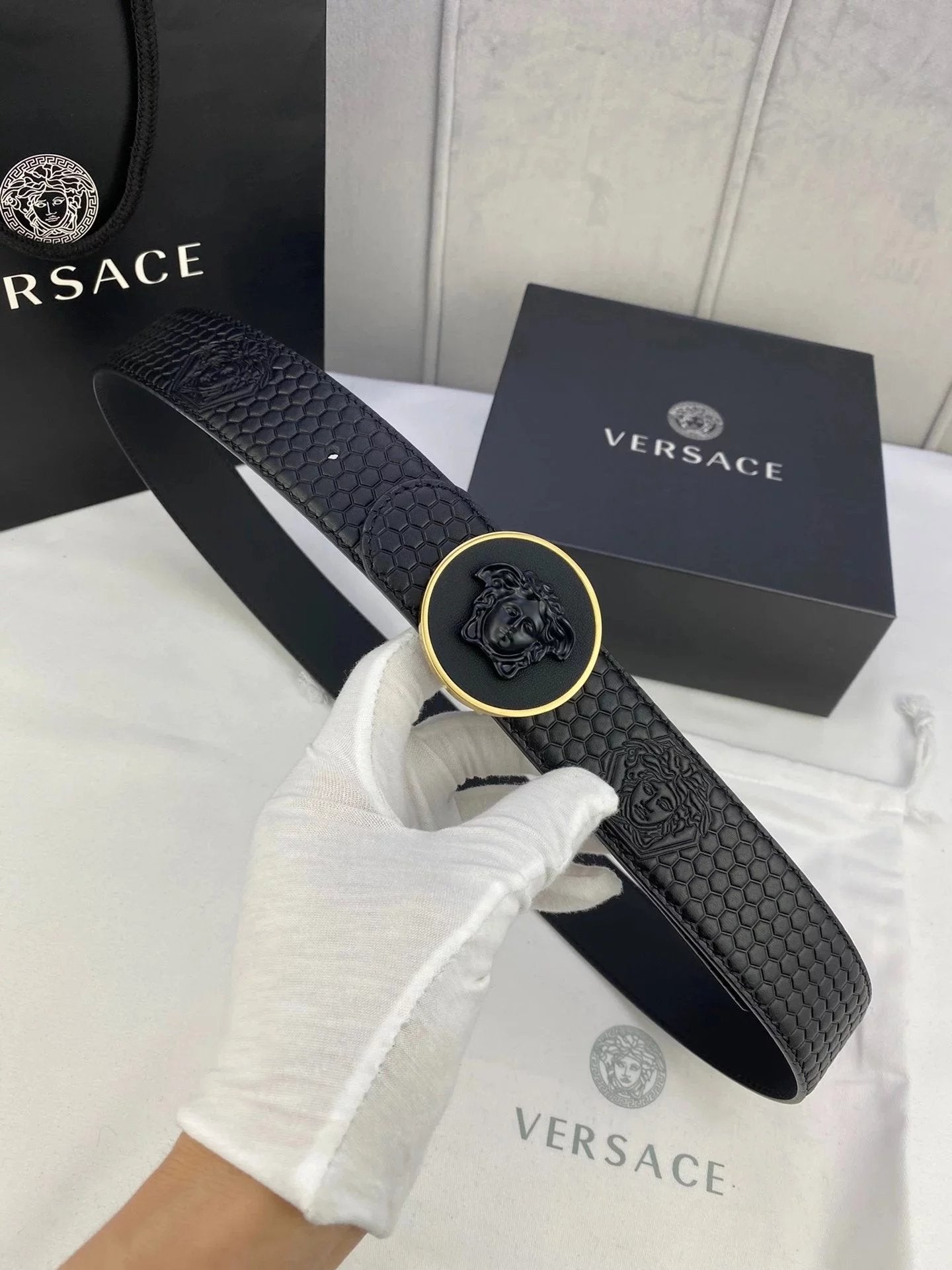 VERSACE Belt Top version Brand New Full Set Belt Fashion Trend Genuine Leather Business Casual Men Women Belt Cowhide Embossed Pant Belt