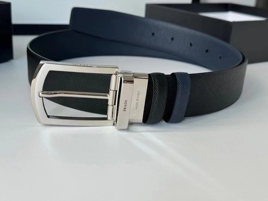 PRADA Belt Top version 【First Layer Cowhide】Men's Belt P Home Classic Business Belt Fashion Casual Width:3.5cm Boutique Pattern Automatic Buckle316Fine Steel Made Selected First Layer Cowhide Italian Leather Embryo PA Sliding Teeth Are Strong and Durable