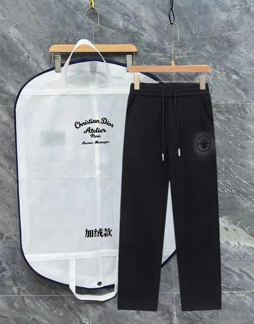 Dior Sweatpants Fleece Lined Thickened Winter Warm Straight Sweatpants Unisex Long Pants