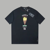 FENDI T-shirt French Fries Patch Badge Embroidery on Chest logo round Neck Short Sleeve25ss New Pure Cotton Unisex Style T Casual T-Shirt Base Layer Shirt OS Loose Fit Half Sleeve Top Plus Size