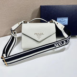 PRADA Bag Top version Original Order Latest saffiano Retro Women's Woven Cloth Embroidered Crossbody Bag Casual Horizontal Small Square Bag European and American Shoulder Bag Handbag Women's Bag Women's Bag1BD317