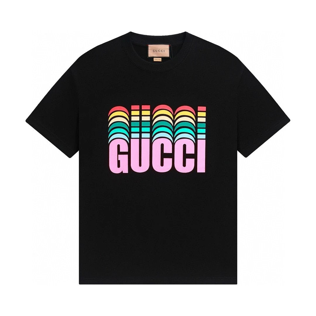 Gucci T-shirt Front Chest Shadow Colorful Letter Print logo round Neck Short Sleeve25ss New pure cotton T Unisex T-Shirt OS Loose Fit Base Shirt Top Half Sleeve T-Shirt