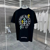 Chrome Hearts T-shirt Front and Back Burnt Flower Patchwork Embroidery logo round Neck Short Sleeve25ss New pure cotton T Unisex T-Shirt OS Loose Fit Base Shirt Top Half Sleeve T-Shirt