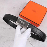 Hermes Belt Top version Exclusive Real Shot High Quality Double-Sided Imported First Layer Cowhide Belt Men's Belt Genuine Leather Stainless Steel Automatic Buckle3.5Centimeter Wide