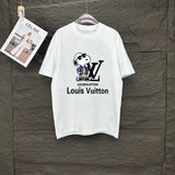 Louis Vuitton LV T-shirt Snoopy and brand logo print on the chest logo round Neck Short Sleeve25ss New Pure Cotton Unisex Style T T-shirt OS Loose Fit Base Shirt Top Half Sleeve T-Shirt