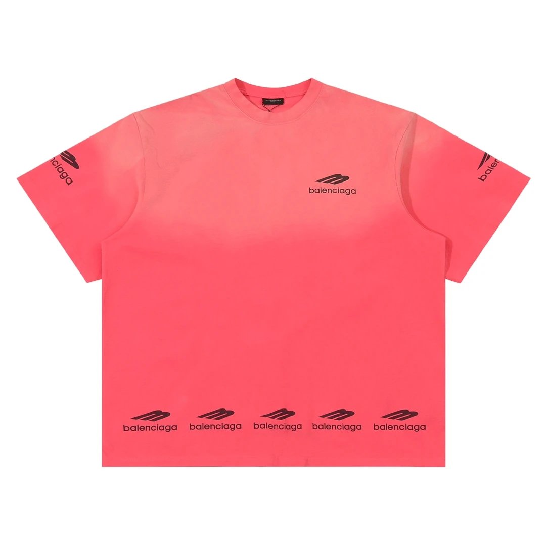 Balenciaga T-shirt Front Chest Washed Letter Print logo round Neck Short Sleeve25ss New pure cotton T Unisex T-Shirt OS Drop Shoulder Loose Fit Base Shirt Top T-Shirt Short Sleeve