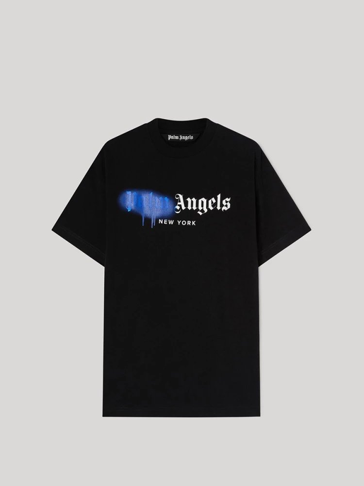 Palm Angels T-shirt Top Version Classic Men's and Women's Same Black Spray Printed Short Sleeve round Neck T T-shirt