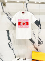 Gucci T-shirt Striped Chest GG Letter Printing logo round Neck Short Sleeve25ss New Pure Cotton Women's Style T Casual T-Shirt Base Layer Shirt OS Loose Fit Half Sleeve Top Plus Size