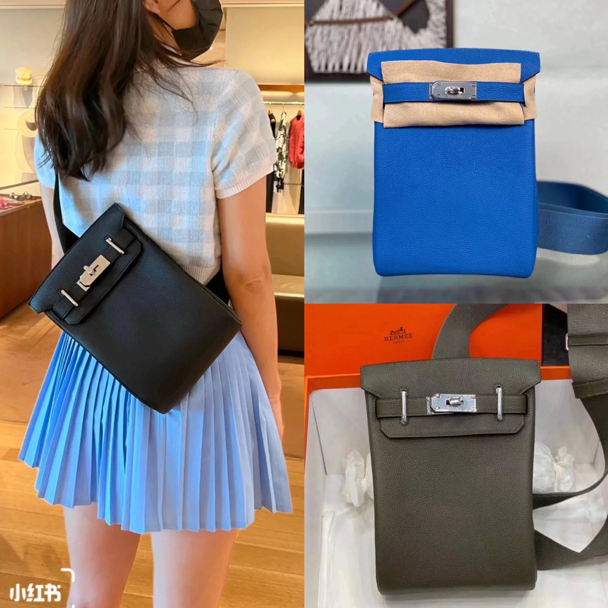 Hermes women's bag Top version In Stock Exclusive Real Shot AIMA Home H Home minihacados Chest Bag Waist Bag Messenger Bags Unisex Unisex Men's and Women's Bags Chest and Waist Bag Water Demon Blue Army Green Midnight Blue Pure Handmade Hand Sewing Wax Li
