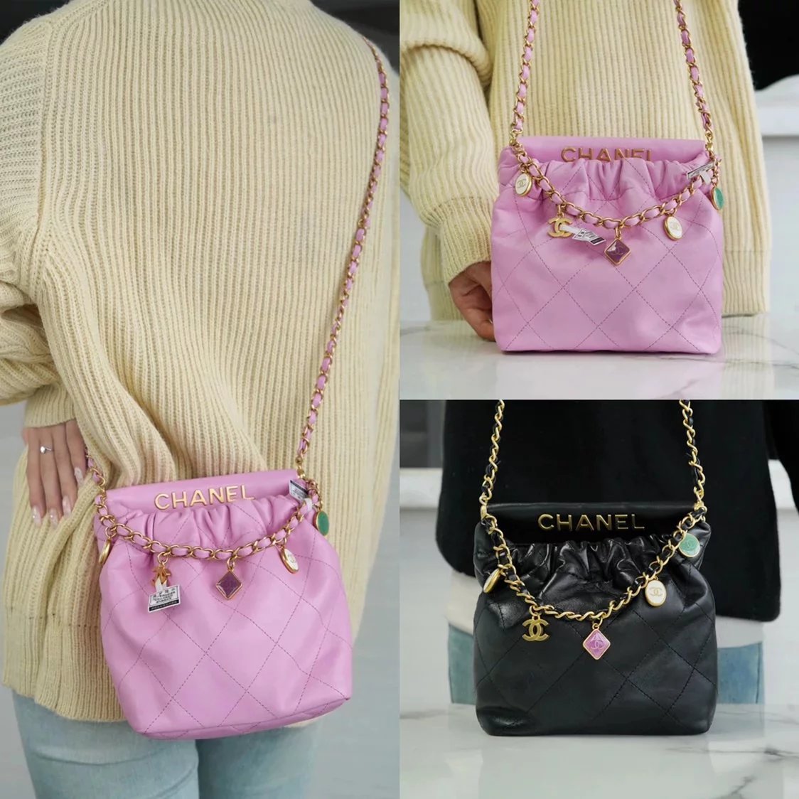 Chanel Women's Bag Top version 【**Original Version】New l23pmini22bag Small Chinese Character Fu Bag Gem Lucky Bag hobo Mini Bag22Handbag Xiaofu Bag Underarm Bag Crossbody Bag