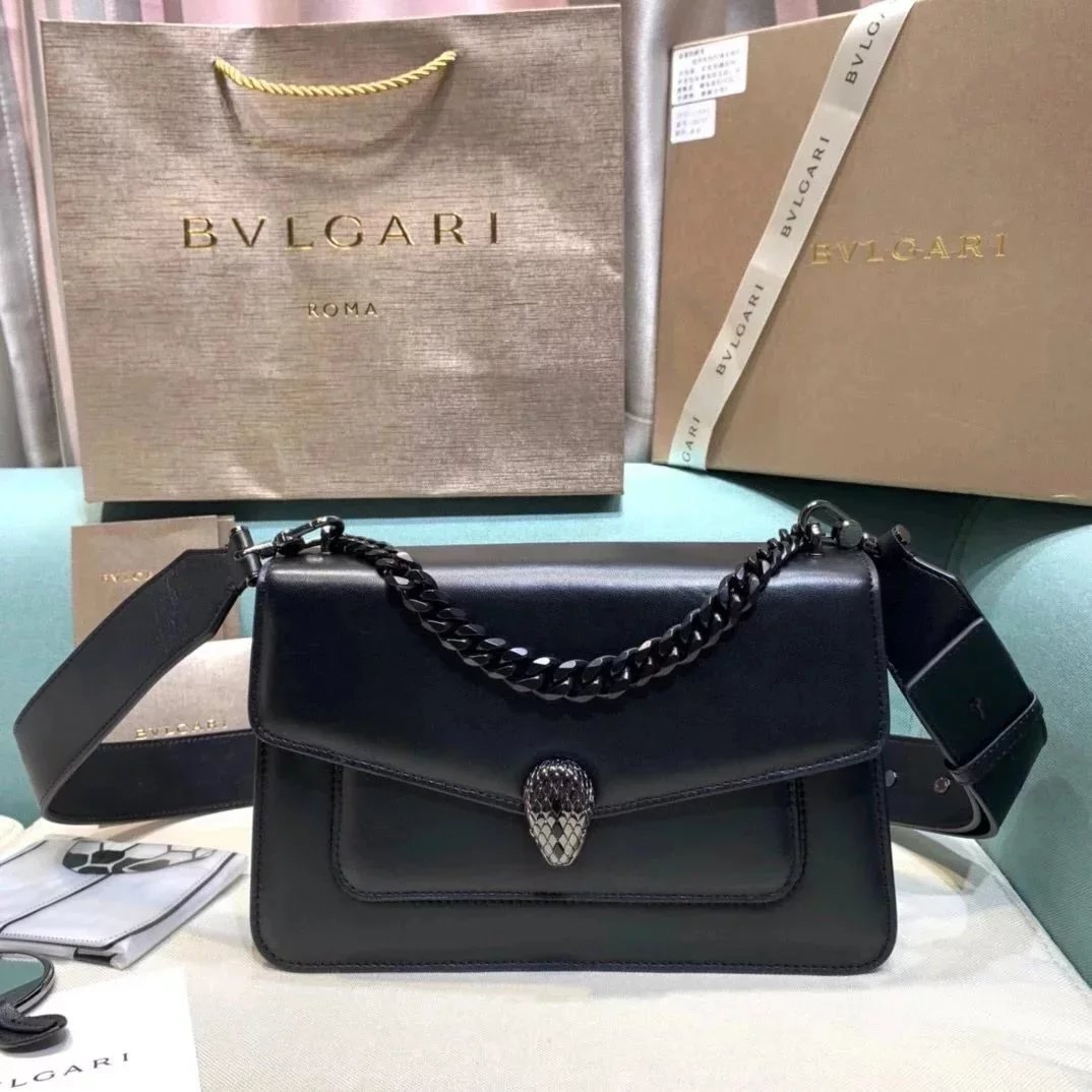 BVLGARI Bag Top version 【Original Quality】2021New Women's Bag Limited Edition Snake Head Buckle Red Enamel Snake Eye Women's Shoulder Bag/Crossbody Handbag Bag Decorated with a Snake's Head Naza Same Product Detachable Shoulder Strap