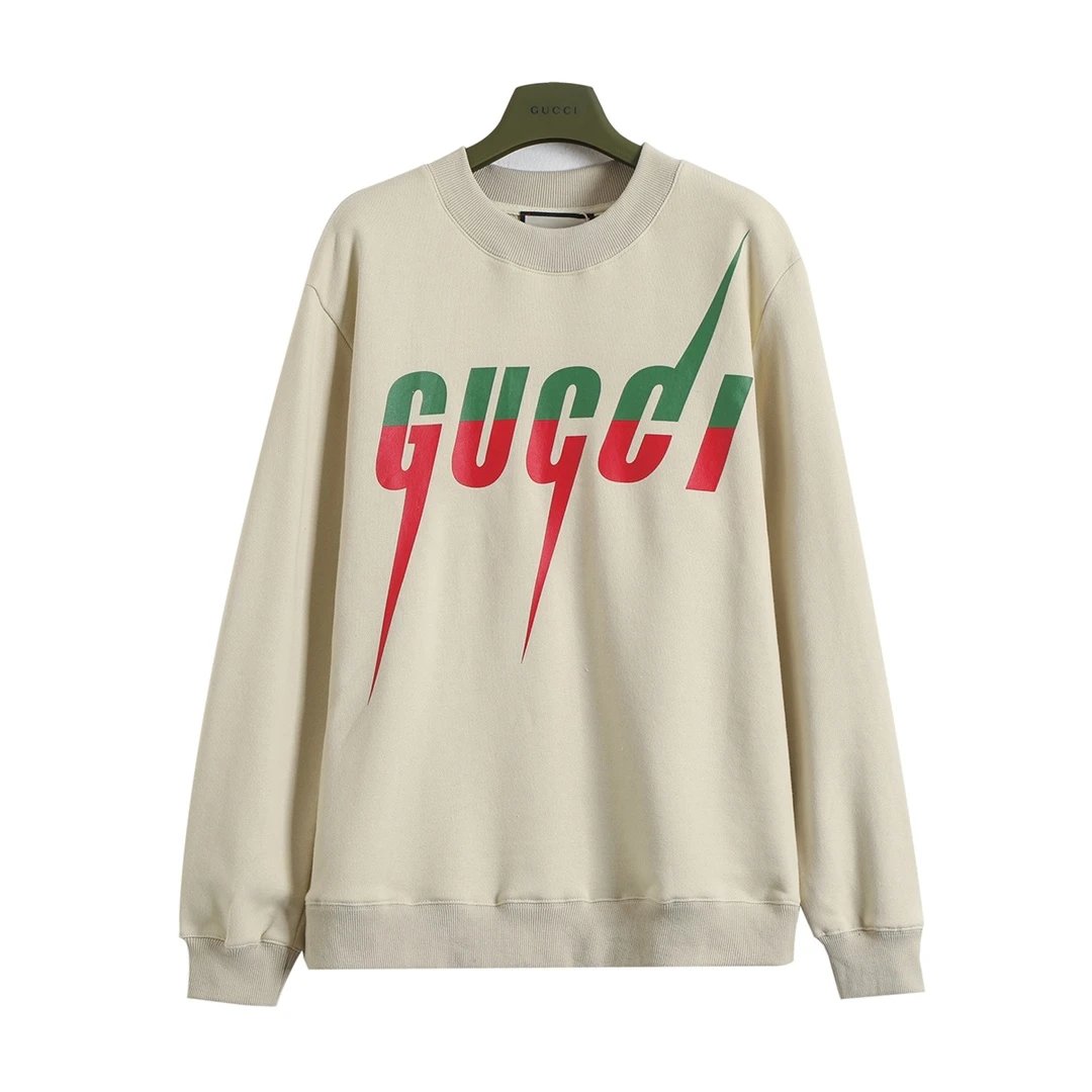 Gucci Hoodie Classic Lightning Print Crewneck Sweatshirt380100% Pure Cotton Terry Pullover Sweatshirt os Unisex Inner Layer Design24ss Autumn and Winter New Products