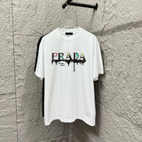 PRADA T-shirt Unique Graffiti Letter Print on Chest logo round Neck Short Sleeve25ss New Pure Cotton Unisex Style T T-shirt OS Loose Fit Base Shirt Half Sleeve T-Shirt Top Half Sleeve