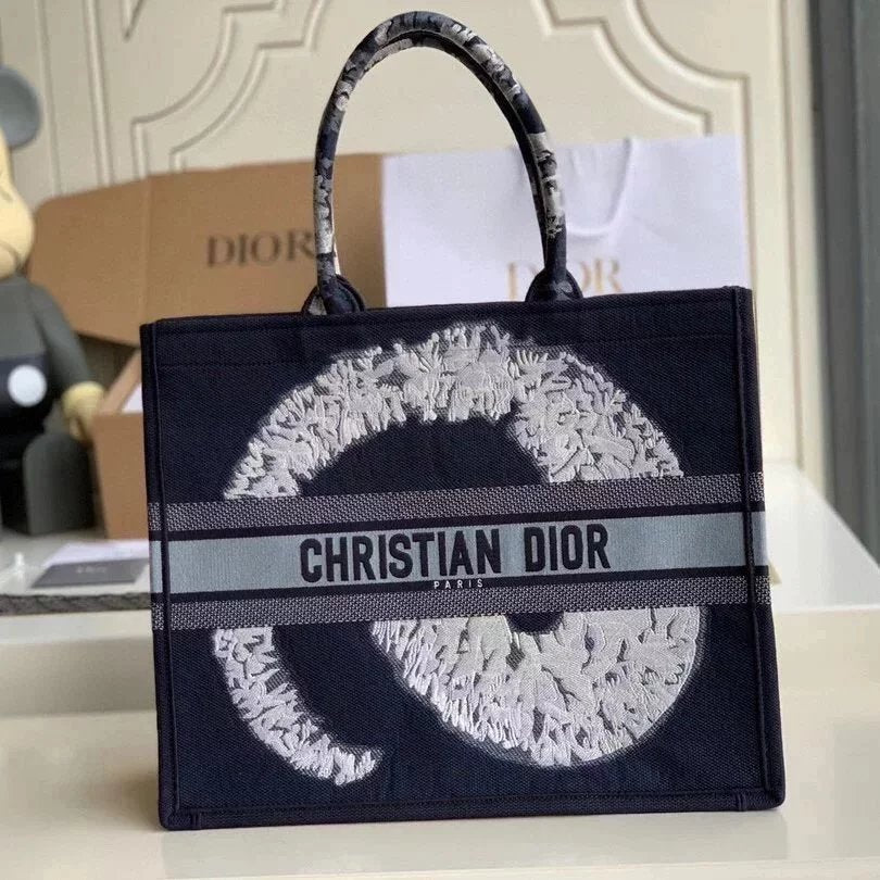 Dior Women's Bag Top version Same Style as Stars2023New Product BookTotemini Tote Bag Houndstooth Mini Small Sized Large Canvas Embroidered Shopping Bag Handbag Shoulder Bag Women's Bag