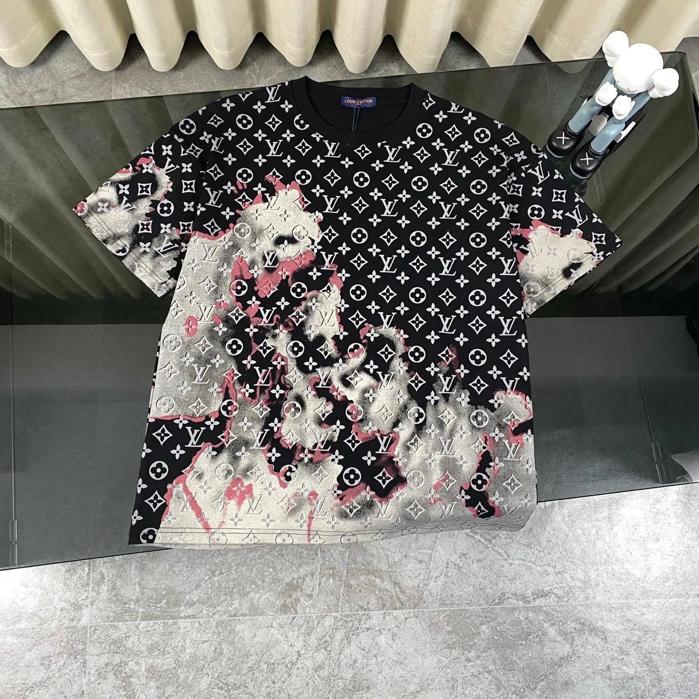 Louis Vuitton LV T-shirt Allover Burnt Cloud Jacquard Graffiti Print logo round Neck Short Sleeve25ss New Pure Cotton Unisex Style T T-shirt OS Loose Fit Base Shirt Top Half Sleeve T-Shirt