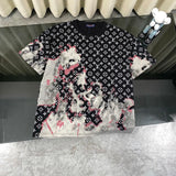 Louis Vuitton LV T-shirt Allover Burnt Cloud Jacquard Graffiti Print logo round Neck Short Sleeve25ss New Pure Cotton Unisex Style T T-shirt OS Loose Fit Base Shirt Top Half Sleeve T-Shirt
