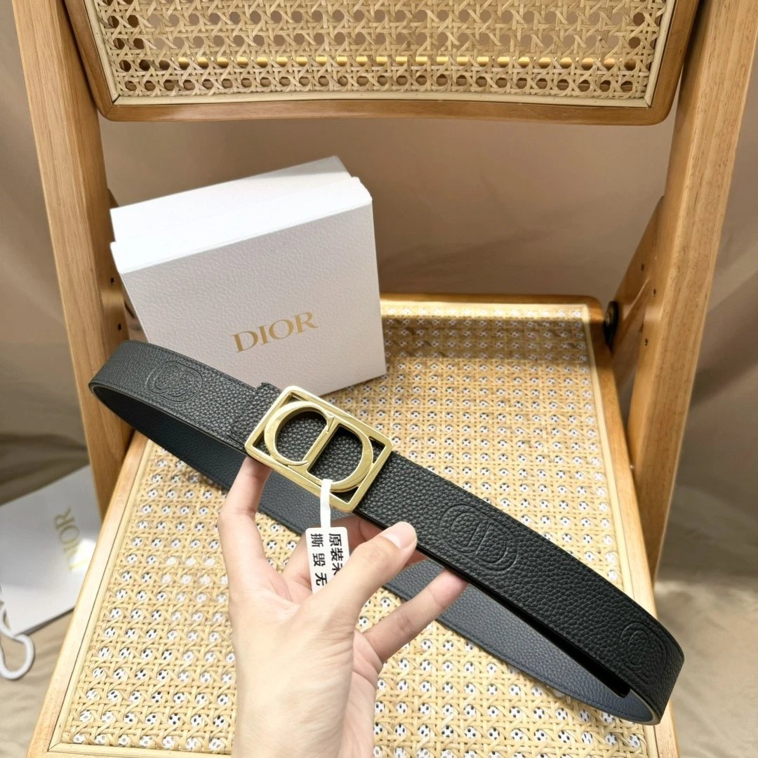 Dior Belt Top version Universal Belt Width for Men and Women3.5cm Counter Full Set of Packaging Original Leather Material Classic Presbyopic Full Printed Canvas Full Stand Leather Lychee Pattern Bottom Letter Buckle Support NFC Chip Scanning