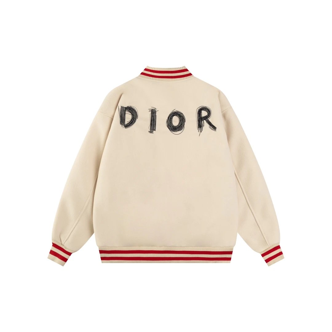 Dior Jackets Little Monster Embroidered Towel Patch Baseball Jacket Short Coat Towel Patch American Letter Unisex Street Style Padded Thickened Jacket