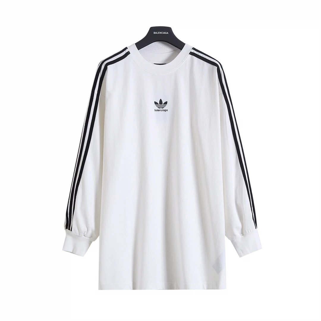 Balenciaga Hoodie Collaboration Three-Stripe Distressed Washed Long Sleeve T T-shirt
