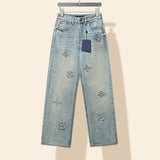 Louis Vuitton LV Jeans 3D Rhinestone Embroidered Straight Leg Jeans for Women Versatile Casual