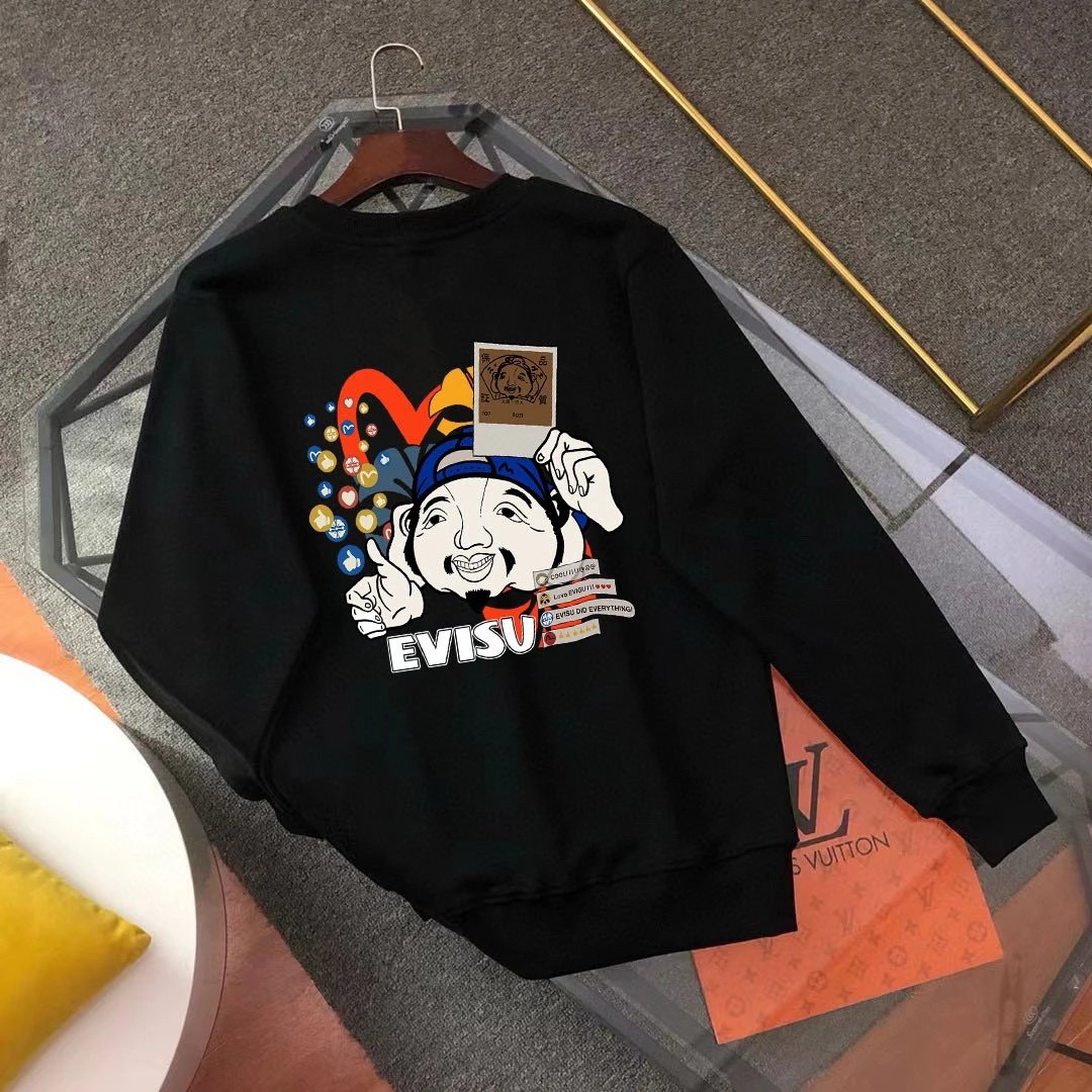 Evisu Hoodie Top Version Counter Same Style Loose Pullover Top Men's Cotton Sports Casual Fashion Brand Women's round Neck Sweater