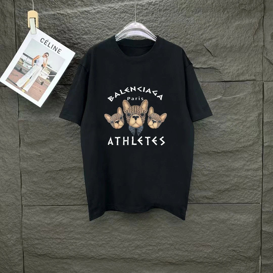 Balenciaga T-shirt Chest Dog Pattern Print logo round Neck Short Sleeve25ss New Pure Cotton Unisex Style T Casual T-Shirt Base Layer Shirt OS Loose Fit Half Sleeve Top Plus Size