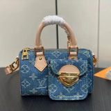Louis Vuitton LV Women's Bag Top version 【Original Factory】2024Spring and Summer New Blue Color Denim Denim NanoSpedy Pillow Bag Shoulder Messenger Bag Handbag for Women M82950