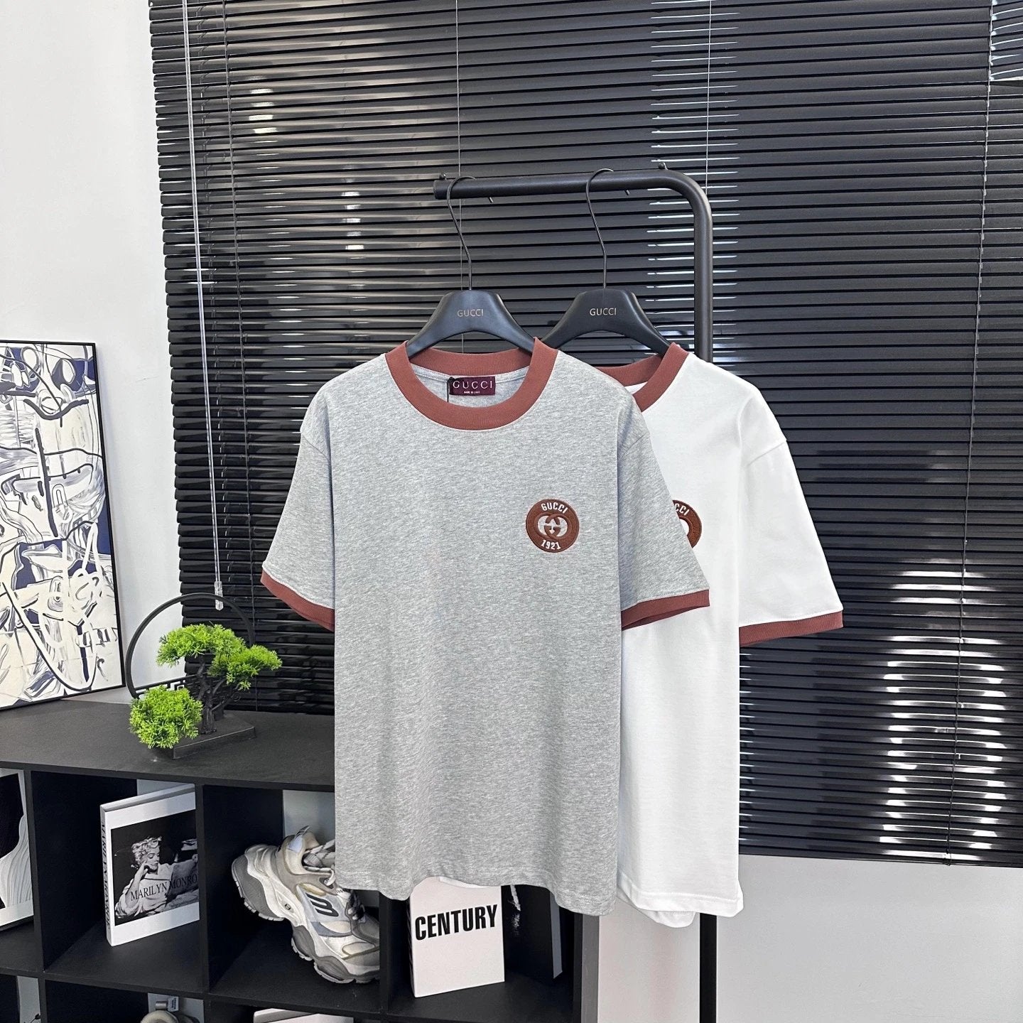 Gucci T-shirt 1921Striped Color Block Embroidery Series logo round Neck Short Sleeve25ss New Pure Cotton Unisex Style T T-shirt OS Loose Fit Base Shirt Top Half Sleeve T-Shirt