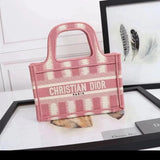 Dior Women's Bag Top version 【Pure Original Surrogate Shopping Grade Fabric】New Version Horizontal Pattern D Arc Seiko New booktotemini Mini Tote Bag Presbyopic Purplish Blue Wine Red Shopping Bag Purplish Blue Claret Embroidery Mini Women's Bag Shoulder