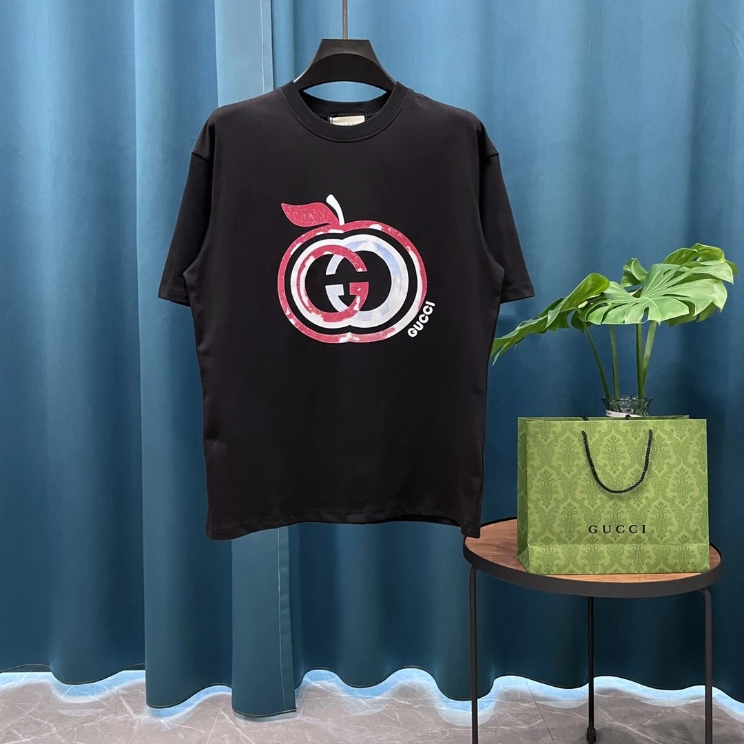 Gucci T-shirt Printing logo Round Neck Short Sleeve Top25ss New Pure Cotton Unisex Style T T-shirt OS Loose Fit Base Shirt Casual Top Short Sleeve T-Shirt