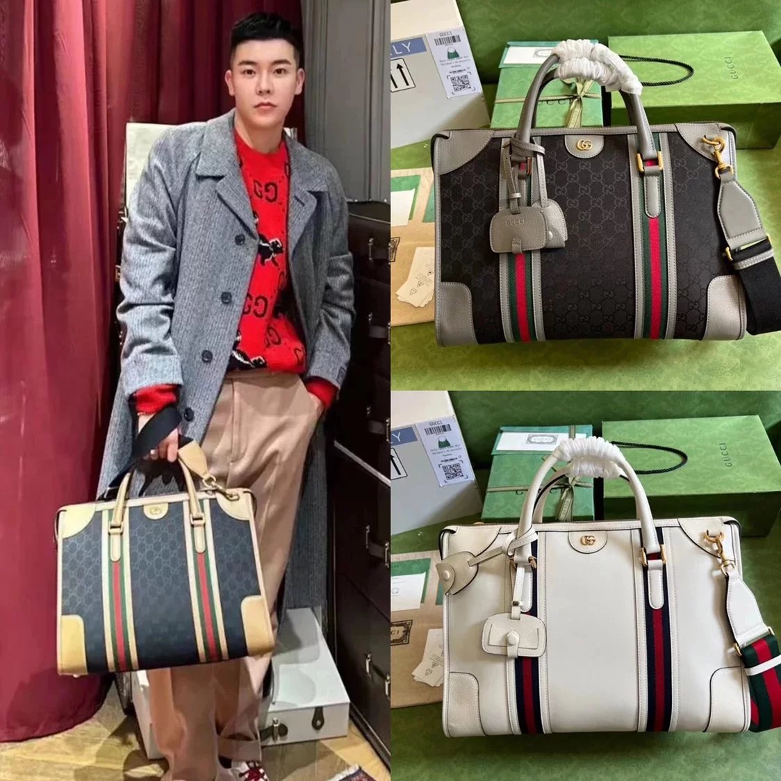 Gucci Tote Bag/Briefcase/Travel Bag Top version 【Premium Original Leather】2023New Xiao Zhan Style Travel Bag New Men's Large Handbag Travel Bag40cm Large Tote Bag Men's Tote Bag Computer Bag Luggage Bag Gym Bag Large Capacity Shopping Bag Men's and Women'