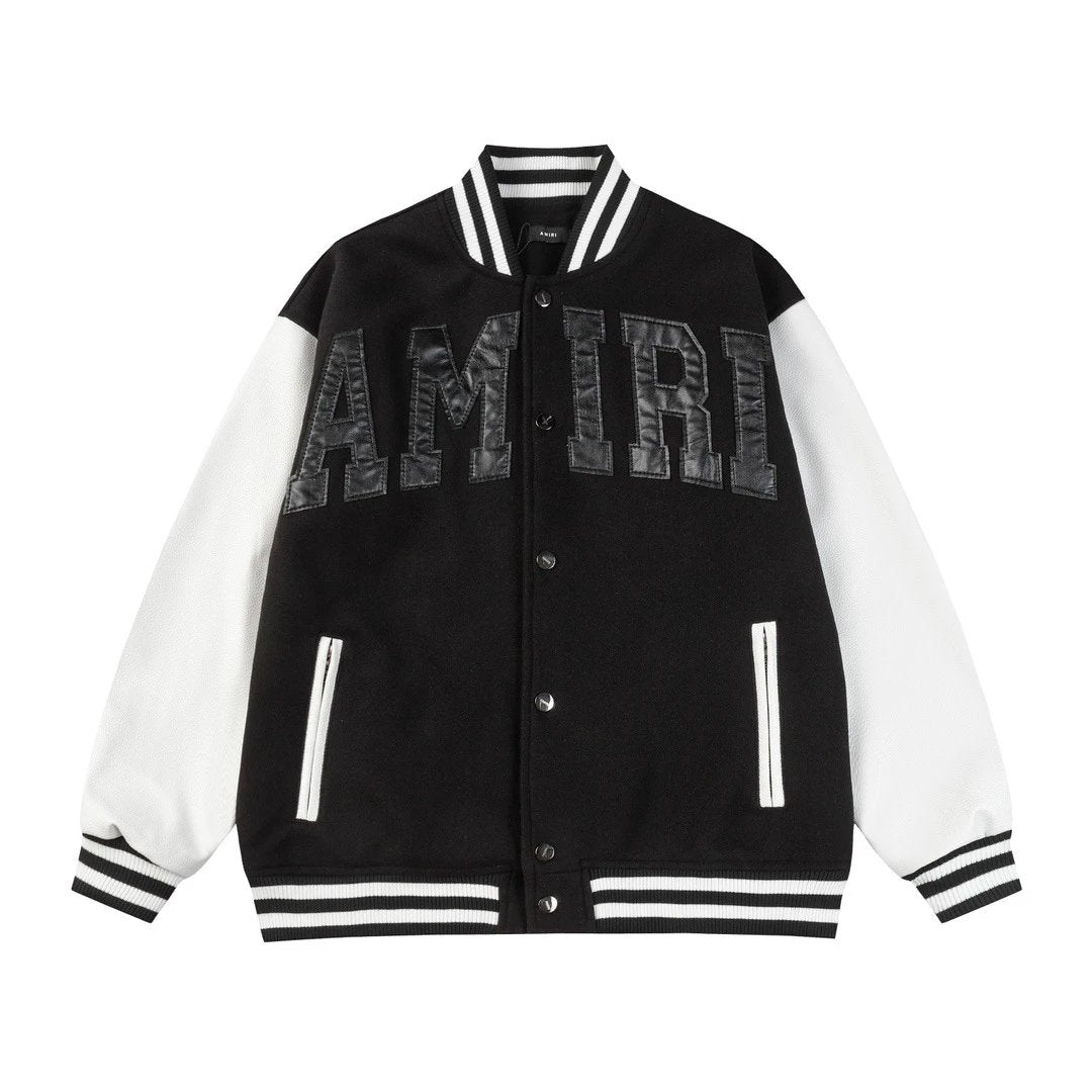 Amiri Jackets Coat 2024Spring and Autumn New Leather Large Letter Pattern Baseball Uniform Jacket Coat for Men and Women