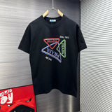 PRADA T-shirt Front Triangle Print logo round Neck Short Sleeve25ss New pure cotton T Unisex T-Shirt OS Loose Fit Base Shirt Top Half Sleeve T-Shirt