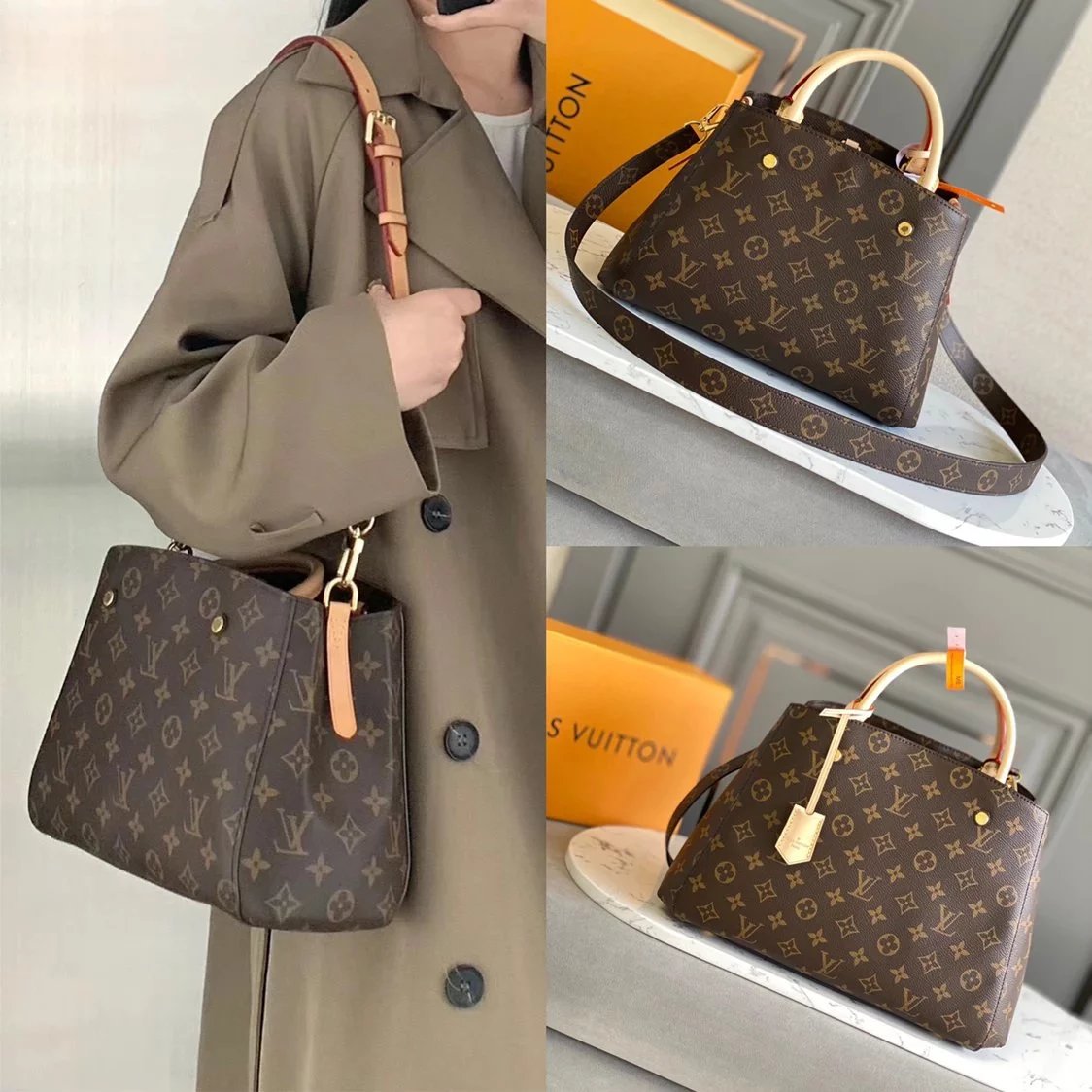 Louis Vuitton LV Women's Bag Top version New MotaigneBB Old hua Flower Montaigne Small Size Medium Women's Tote Shopping Bag Mummy Bag Office Worker Commuter Bag Shoulder Bag Messenger Bag Handbag M41055M41056