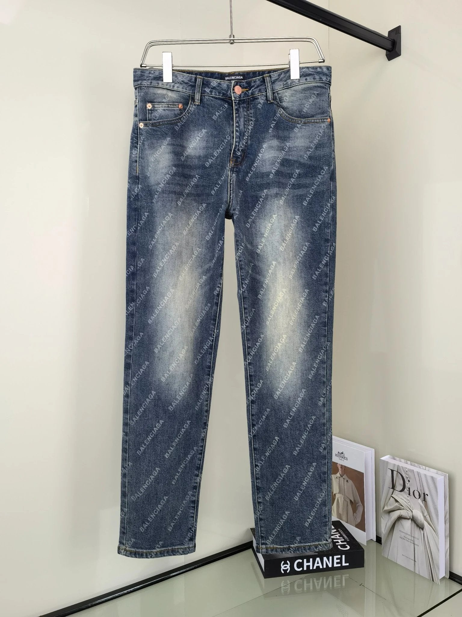 Balenciaga Jeans Full-body Bulletproof Print logo25ss Spring Summer New Straight Loose Slim Fit Jeans Unisex Long Pants