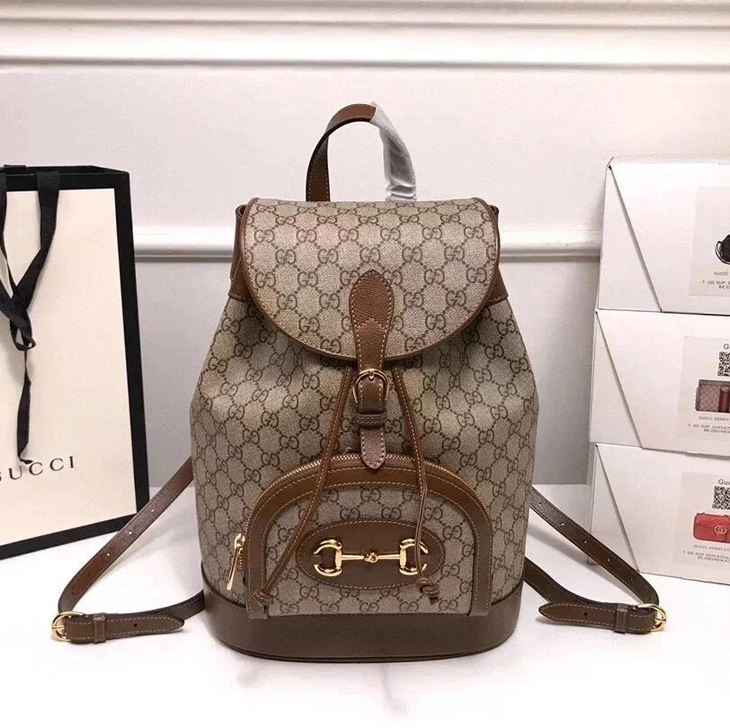 Gucci Backpack Top version 【Original Leather】2023New Women's Canvas Bag1955Horsebit Buckle Backpack Men's Backpack Hiking Backpack Horsebit Buckle Backpack Women's Bags, Schoolbags620849