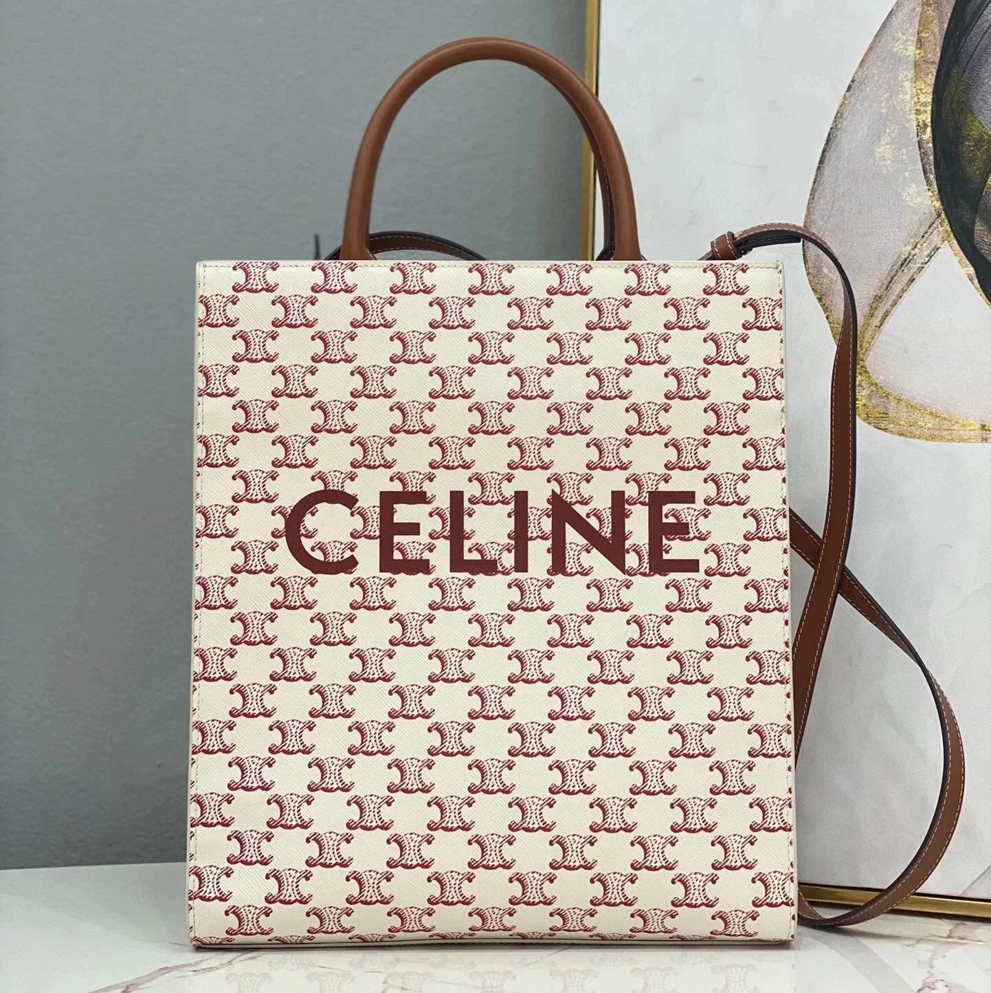 Celine women's bag Top version 【Level Surrogate Shopping】New TriompheMiniTote Tote Arc De Triomphe cabas Presbyopic Tote Vertical Mini Phone Bag Medium Presbyopic Portable Shopping Bag Shoulder Bag Messenger Bag Selin Women's Bag Men's Bag191542194372